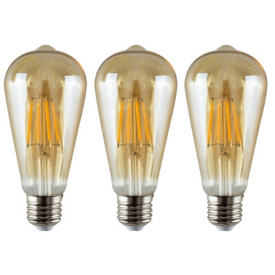 3 Pack Edison St64 8W E27 Teardrop Shape Dimmable Led Filament Screw Warm White 2700K (Equivalent 60W) Squirrel Cage Lamp from B&Q