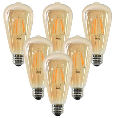 Edison St64 8W E27 Teardrop Shape Led Filament Screw Warm White 2700K Amber Glass (Equivalent 60W) Squirrel Cage Lamp-Pack Of 6 from B&Q