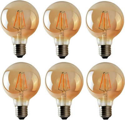 Led G95 E27 4W 450Lm Bayonet Amber Globe Warm White 2700K Dimmable Led Filament Light BulbPack Of 6 from B&Q