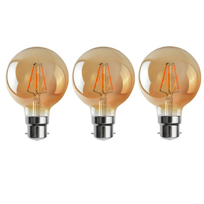 Led G95 B22 4W 450Lm Bayonet Amber Globe Warm White 2700K Dimmable Led Filament Light BulbPack Of 3 from B&Q