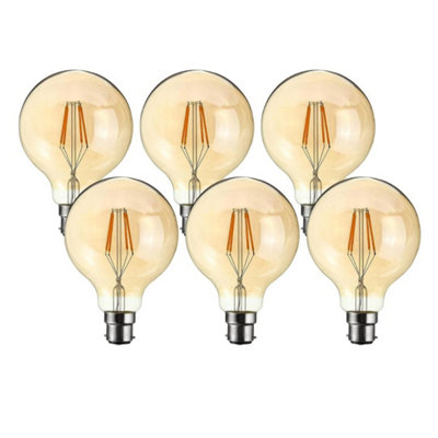 Led G95 B22 4W 450Lm Bayonet Amber Globe Warm White 2700K Dimmable Led Filament Light BulbPack Of 6 from B&Q