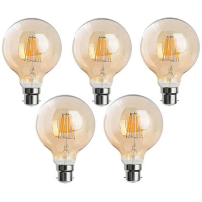 Led G95 B22 8W 800Lm Bayonet Globe Amber Glass Warm White 2700K Dimmable Led Filament Light BulbPack Of 5 from B&Q