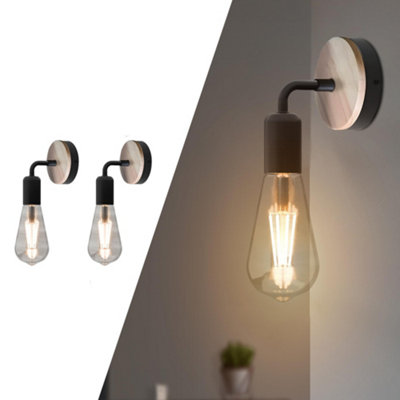 Matt Black Antique Brass Effect Wired Wall Light 2 Pack Wall from B&Q