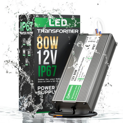 - 12V 80W Led Driver Ip67 Waterproof240V Ac To 12V Dc 6.6A Constant Voltage Power Supply For Led Strip Lights Indoor Outdoor Quiet