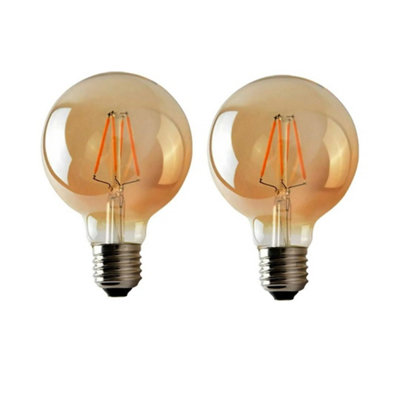 G95 E27 4W Edison Dimmable Led Filament Globe Vintage Amber 2700K Warm White Screw Light Bulb (2 Pack) from B&Q