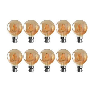 G95 E27 4W Edison Dimmable Led Filament Globe Vintage Amber Light Bulb 2700K Warm White Screw Bulbs (10 Pack) from B&Q