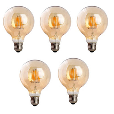 G95 E27 8W Edison Dimmable Led Filament Globe Vintage Amber Light Bulb 2700K Warm White 800Lmn Screw Bulbs5 Pack from B&Q
