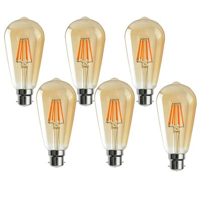  - St64 Bayonet 8W Led Filament Dimmable Bc B22 2700K Warm White Amber Glass 800Lmn Bulb Squirrel Cage Lamp-6 Pack