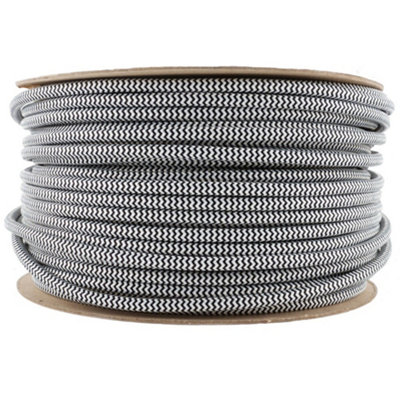 Fabric Braided Lighting Cable 3 Core 0.75mm² Pendant Flex Vintage Lighting Core Electric CableBlackWhite 1M from B&Q