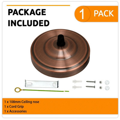 108mm Ceiling Rose Pendant Light Fitting Antique Metal Round Canopy Plate With Accessories For Chandeliers And Hanging Lamp from B&Q