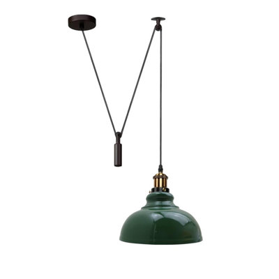 - Green Industrial Pulley Pendant Light Rustic Farmhouse Style Hanging Lamp With Adjustable Height For Kitchen Island