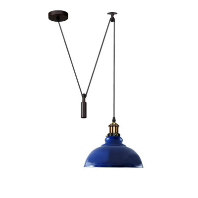 - Ledsone Navy Blue Industrial Pulley Pendant Light Rustic Farmhouse Style Hanging Lamp With Adjustable 2M Height 60W