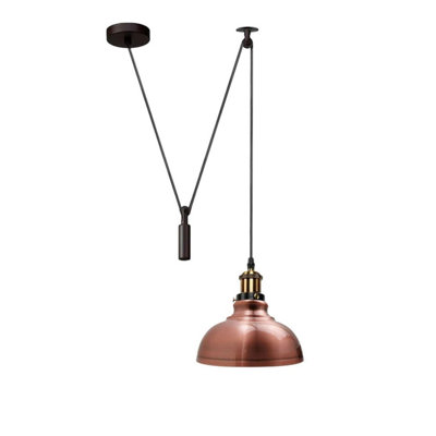  - Copper Industrial Pulley Pendant Light Rustic Farmhouse Style Hanging Lamp With Adjustable 2M Height For Kitchen Island
