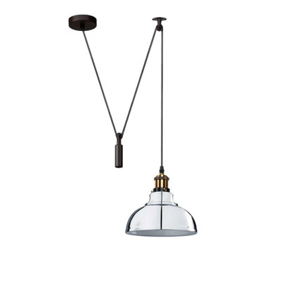  - Ledsone Chrome Industrial Pulley Pendant Light Rustic Farmhouse Style Hanging Lamp With Adjustable 195Cm Height For Kitchen Island