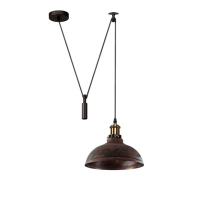  - Rustic Red Pendant Light Adjustable 2M Cable 60W E27 Bulb Base Industrial Pulley Lighting For Dining RoomKitchenHallway