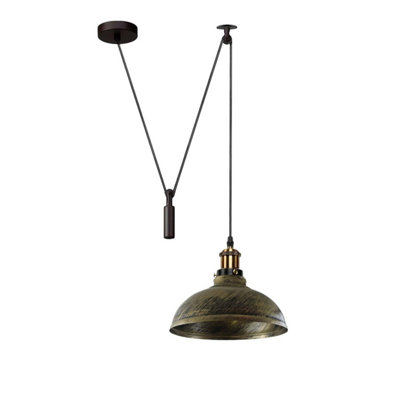  - Ledsone Brushed Brass Industrial Pulley Pendant Light Adjustable 2M Cable 60W E27 Bulb Base Rustic Ceiling Lamp 110V-240V