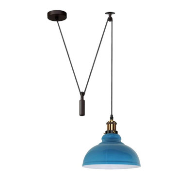  - Ledsone Blue Ceiling Pendant Light Adjustable 2M Cable 60W E27 Bulb Base Industrial Pulley Lighting Lamp Metal Wide Light Shade