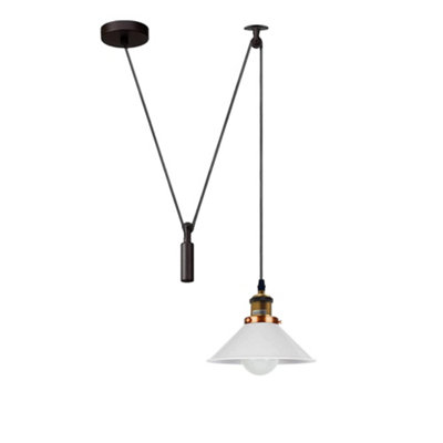  - Ledsone White Ceiling Pendant Light Height Adjustable 2M Cable 60W E27 Bulb Base Industrial Pulley Lighting 110V-240V