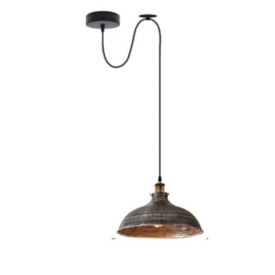  - Ledsone Brushed Silver Industrial Pulley Pendant Light 36Cm Retro Metal Shade Adjustable 195Cm Cord E27 Ceiling Lamp
