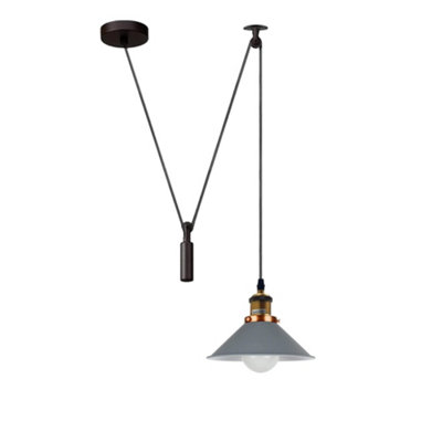  - Ledsone Grey Industrial Pendant Light Vintage Edison 22Cm Metal Shade Adjustable 2M Cable Ceiling Lamp For Kitchen Island