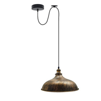  - Ledsone Brushed Copper Industrial Pulley Pendant Light 36Cm Retro Metal Shade Adjustable 195Cm Cord E27 Ceiling Lamp