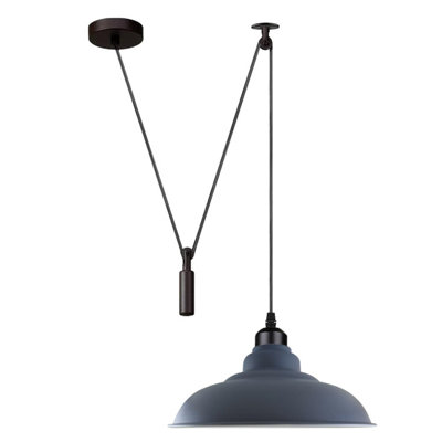  - Grey Industrial 32Cm Pulley Pendant Light Adjustable Height Rustic Ceiling Lamp Edison Island Fixture For Farmhouse Dining Room