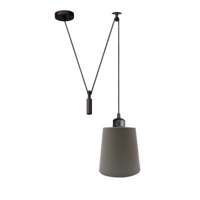 - Grey Industrial Pulley Pendant Light Vintage Edison 36Cm Wide Metal Shade Adjustable 2M Cable Ceiling Lamp