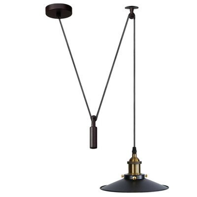  - Black Industrial Pulley Pendant Light Adjustable Height Rustic Ceiling Lamp Edison Island Fixture For Dining Room & Kitchen