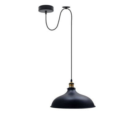  - Ledsone Industrial Pulley Pendant Light Vintage Edison 36Cm Metal Shade Adjustable 2M Cable E27 Ceiling Lamp