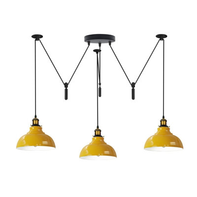  - Ledsone Industrial 3 Head Pendant Light Adjustable Pulley System Durable Metal 200Cm Cord E27 Base 110-240V For Kitchen & Café