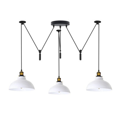  - Ledsone White Industrial 3 Head Pendant Light Adjustable Pulley System Durable Metal 200Cm Cord For Kitchen & Café