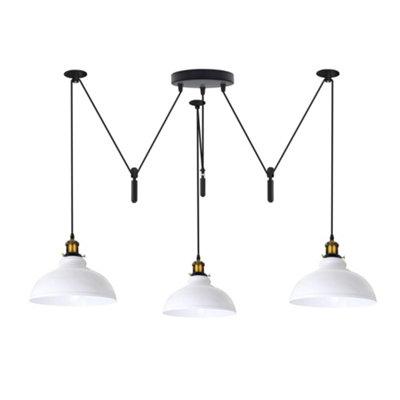  - White 3 Light Pulley Pendant Light Adjustable Dome Lampshade E27 Base 110-240V Ceiling Fixture For Bedroom