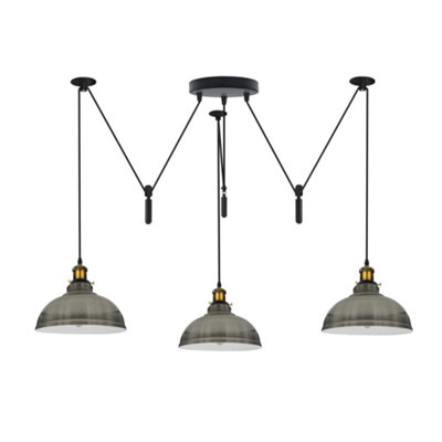  - Ledsone Industrial 3 Head Pendant Light Adjustable Pulley System Durable Metal 200Cm Cord For Kitchen & Café