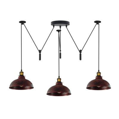  - Ledsone 3 Head Adjustable Industrial Pendant Lamp Pulley System Durable Metal 200Cm Cord For Restaurants & Living Room