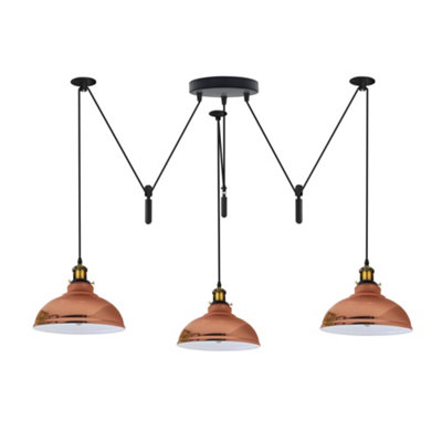  - Ledsone Industrial 3 Head Pendant Light Adjustable Pulley System Durable Metal 200Cm Cord E27 Base 110-240V For Kitchen & Café