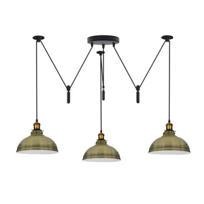  - Green Brass 3 Light Pulley Pendant Light Adjustable 2M Dome Lampshade E27 Base 110-240V Ceiling Fixture For Bedroom