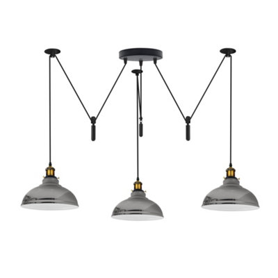  - Ledsone Chrome 3 Light Pulley Pendant Light Adjustable Dome Lampshade E27 Base 110-240V Ceiling Fixture For Bedroom