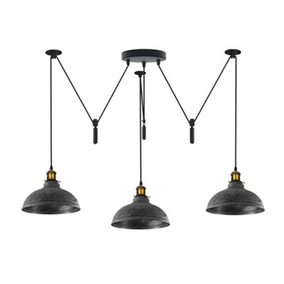  - Ledsone Brushed Silver 3 Light Pulley Pendant Adjustable 2M Dome Lampshade E27 Base 110-240V Ceiling Fixture For Bedroom