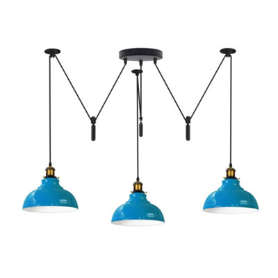  - Ledsone Blue 3 Light Pulley Pendant Light Adjustable 2M Dome Lampshade E27 Base 110-240V Ceiling Fixture For Bedroom & Living Room