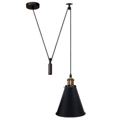  - Black Industrial 1 Head Spider Pendant Light Adjustable Cord Long Cone Barn Shade For Kitchen & Dining