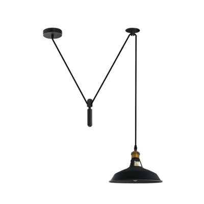  - Black Industrial 1 Head Spider Pendant Light Adjustable Cord 30Cm Barn Slotted Shade For Kitchen & Dining