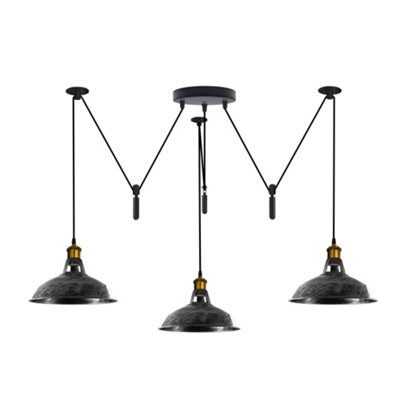  - Vintage 2M Industrial 3 Head Spider Pendant Light Satin Nickel E27 Retro Edison Chandelier Without Bulb
