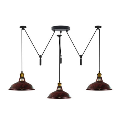  - Rustic Red Industrial Retro 3 Head 2M Spider Chandelier E27 Vintage Edison Pendant Lamp For Cafe & Living Room