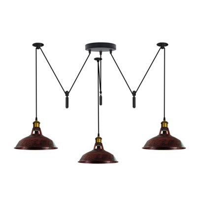  - Rustic Red 2M Industrial Retro 3 Head Spider Chandelier E27 Vintage Edison Pendant Without Bulb For Cafe & Living Room