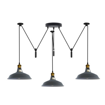  - Grey Industrial Retro 3 Head Spider Chandelier E27 Vintage 2M Edison Pendant Lamp For Cafe & Living Room