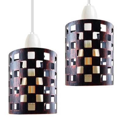 2 Pack Of Modern Rustic Red Metal Drum Cage Lampshade Industrial Geometric Pendant Light Shade For Hanging Ceiling Lights from B&Q