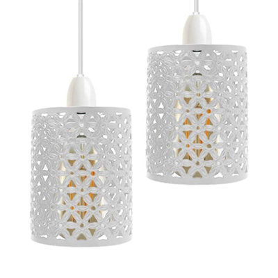  - 2 Pack White Metal Easy Fit Drum Cage Ceiling Light Shade Hollow Out Lamp Shade For Ceiling Pendant Light