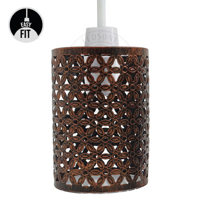 B&Q Rustic Metal Bulb Guard Drum Shaped Lamp Shades For Ceiling Pendant Lights Indoor Easy Fit Wire Cages (Rustic ) Red