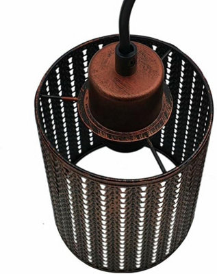  - 2 Pack Rustic Red Metal Easy Fit Drum Cage Ceiling Light Shade Hollow Out Lamp Shade For Ceiling Pendant Light