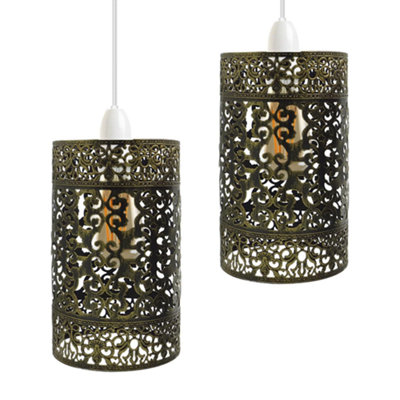 2 Pack Brushed Brass Metal Bulb Guard Drum Shaped Lamp Shades For Ceiling Pendant Lights Indoor Easy Fit Wire Cages (2 Pack) from B&Q